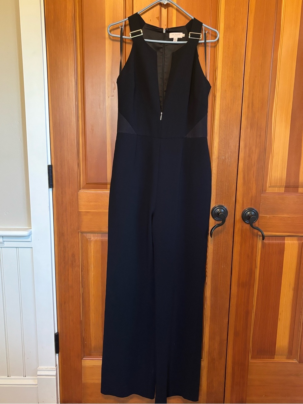 Ted Baker Black Sleeveless Wide-Leg Jumpsuit with Metal Strap Accents